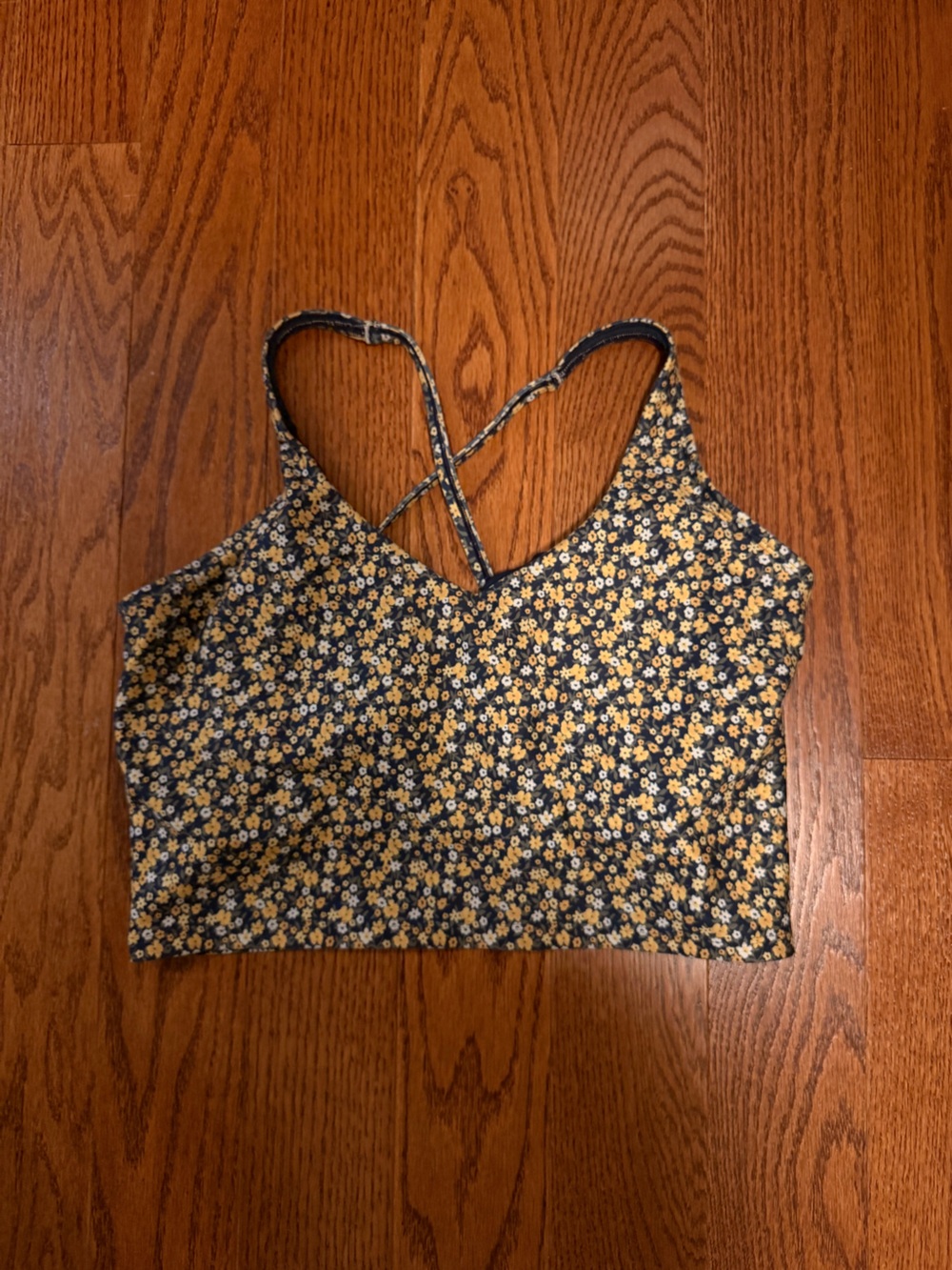 Gilly Hicks Yellow Floral & Navy Blue Long Line Athletic Cami- Padded Sports Bra